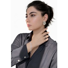 Ascera 316L Paslanmaz Çelik 3’lü Takı Seti – Küpe Baget Bileklik Ayarlanabilir Yüzük Hediye Kadın Seti