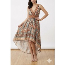 Nnstartshopping  Kadın Askılı Derin Göğüs Detaylı Asimetrik Detaylı Süprem Elbise