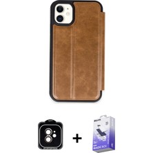 BUTİMAR'S iPhone 11 Zirve Yansıma Serisi - Siyah Bilvis 5in1 5d Magic Hayalet Cam Ekran Koruyucu + Turuncu Pvd Metal Kamera Lens