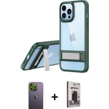 BUTİMAR'S iPhone 13 Pro Max Yadigar Yansıma - Siyah Bilvis Hayalet Cam Ekran Koruyucu + Yeşil Neon Fosforlu Kamera Lens