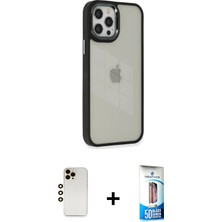 BUTİMAR'S iPhone 12 Pro Max Eksen Doku Prime - Siyah 5d Eko Cam Ekran Koruyucu + Gold Shine Kamera Lens