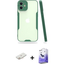 BUTİMAR'S iPhone 12 Atlas Asil Serisi - Siyah Bilvis 5in1 5d Magic Hayalet Cam Ekran Koruyucu + Yeşil Renkli Kamera Lens Koruma Cam