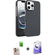 BUTİMAR'S iPhone 16 Pro Max Doruk Serisi - Siyah Bilvis 5in1 5d Magic Hayalet Cam Ekran Koruyucu + Natural Grey Raze Metal Kamera Lens