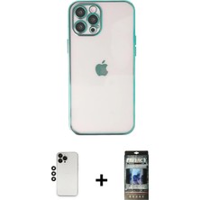 BUTİMAR'S iPhone 12 Pro Vadi Minimal - Siyah 34D Hayalet Izgaralı Cam + Siyah Shine Kamera Lens