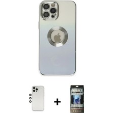 BUTİMAR'S iPhone 12 Pro Kutup Yansıma Özel Seri - Siyah 34D Hayalet Izgaralı Cam + Gümüş Shine Kamera Lens
