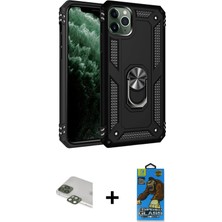 BUTİMAR'S iPhone 11 Pro Max Ahenk Klasik Koleksiyonu - Siyah 18D Cam Ekran Koruyucu + Yeşil Pers Alüminyum Kamera Lens