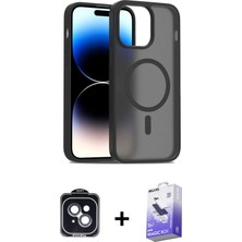 BUTİMAR'S iPhone 14 Siluet Minimal Prime - Siyah Bilvis 5in1 5d Magic Hayalet Cam Ekran Koruyucu + Siyah Pvd Metal Kamera Lens