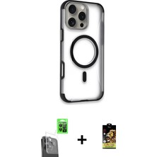 BUTİMAR'S iPhone 16 Pro Max Eksen Klasik Koleksiyonu - Siyah Buffer Cam Ekran Koruyucu + Siyah Raze Metal Kamera Lens