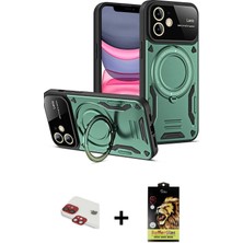 BUTİMAR'S iPhone 11 Kıvılcım Modern Serisi - Siyah Buffer Cam Ekran Koruyucu + Kırmızı Pers Alüminyum Kamera Lens