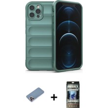 BUTİMAR'S iPhone 12 Pro Atlas Koleksiyonu - Siyah 34D Hayalet Izgaralı Cam + Pembe Shine Kamera Lens Koruma Cam