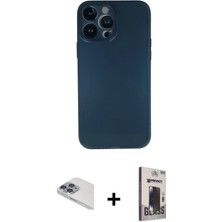 BUTİMAR'S iPhone 13 Pro Max Yadigar Yansıma Serisi - Siyah Bilvis Hayalet Cam Ekran Koruyucu + Sierra Blue Pers Alüminyum Kamera Lens