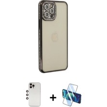 BUTİMAR'S iPhone 12 Pro Yörünge Koleksiyonu - Siyah 3D Antistatik Seramik Nano Ekran Koruyucu + Gökkuşağı Shine Kamera Lens