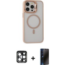BUTİMAR'S iPhone 15 Pro Max Ahenk Klasik Özel Seri - Siyah 3D Antistatik Hayalet Cam Ekran Koruyucu + Lacivert Pvd Metal Kamera Lens