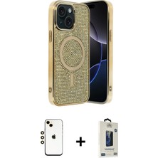 BUTİMAR'S iPhone 14 Eksen Çizgi - Siyah Bilvis Hayalet Cam Ekran Koruyucu + Gold Shine Kamera Lens