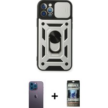 BUTİMAR'S iPhone 12 Pro Ahenk Klasik - Siyah 34D Hayalet Izgaralı Cam + Mavi Neon Fosforlu Kamera Lens