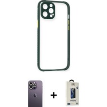 BUTİMAR'S iPhone 12 Pro Max Nova Asil Özel Seri - Siyah Bilvis Hayalet Cam Ekran Koruyucu + Beyaz Neon Fosforlu Kamera Lens