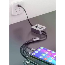 Twin Store 100W Geri Çekilebilir Makaralı Çoklu Şarj Kablosu Alüminyum Kutu Lightning Micro Type-C Şarj Kablos