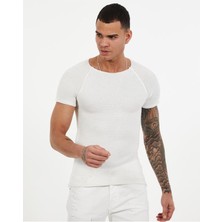 Elku Moda Beyaz Slim Fit Triko Tişört Terletmez Nefes Alan Dar Kesim T-Shirt