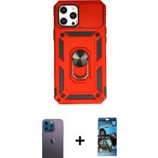 BUTİMAR'S iPhone 12 Pro Max Ahenk Klasik - Siyah 34D Izgaralı Cam + Mavi Neon Fosforlu Kamera Lens