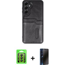 BUTİMAR'S Galaxy A15 4g Yörünge Işık Serisi - Siyah 3D Antistatik Hayalet Cam Ekran Koruyucu + Siyah Raze Metal Kamera Lens