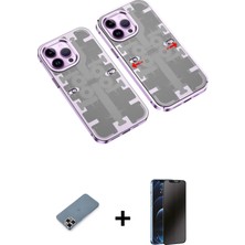 BUTİMAR'S iPhone 13 Pro Max Ufuk Doku Prime - Siyah 3D Antistatik Hayalet Cam Ekran Koruyucu + Mor Metal Kamera Lens Koruma Cam