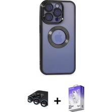 BUTİMAR'S iPhone 15 Pro Pusula Form - Siyah Bilvis 5in1 3D Magic Cam Ekran Koruyucu + Lacivert Raze Metal Kamera Lens