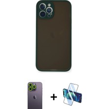 BUTİMAR'S iPhone 12 Pro Max Ahenk Çizgi Serisi - Siyah 3D Antistatik Cam Ekran Koruyucu + Yeşil Neon Fosforlu Kamera Lens