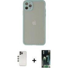 BUTİMAR'S iPhone 12 Pro Ahenk Çizgi Serisi - Siyah 360 Mat Full Body Arka Koruyucu + Gökkuşağı Shine Kamera Lens
