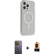 BUTİMAR'S iPhone 13 Pro Max Pusula Çizgi Koleksiyonu - Şeffaf Maxco Cam Ekran Koruyucu + Yeşil Neon Fosforlu Kamera Lens