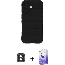 BUTİMAR'S iPhone 16 Atlas Koleksiyonu - Siyah Bilvis 5in1 5d Magic Hayalet Cam Ekran Koruyucu + Pembe Pvd Metal Kamera Lens