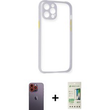 BUTİMAR'S iPhone 12 Pro Max Nova Asil Özel Seri - Siyah 20D Premium Cam Ekran Koruyucu + Turuncu Neon Fosforlu Kamera Lens