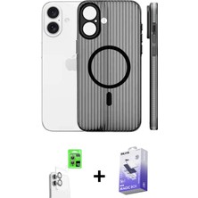 BUTİMAR'S iPhone 16 Pusula Minimal Koleksiyonu - Siyah Bilvis 5in1 5d Magic Hayalet Cam Ekran Koruyucu + Beyaz Raze Metal Kamera Lens