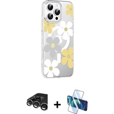 BUTİMAR'S iPhone 15 Pro Max Yörünge Işık Prime - Siyah 3D Antistatik Cam Ekran Koruyucu + Gümüş Raze Metal Kamera Lens