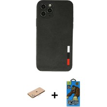 BUTİMAR'S iPhone 11 Pro Max Doruk Asil Koleksiyonu - Siyah 18D Cam Ekran Koruyucu + Pembe Renkli Kamera Lens Koruma Cam