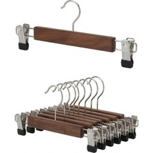 Faravis Atelier Ceviz Renk Ahşap Pantolon ve Etek Askısı Klasik Kancalı 10 Adet Pvc Mandallı