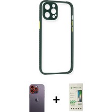 BUTİMAR'S iPhone 12 Pro Max Nova Asil Özel Seri - Siyah 20D Premium Cam Ekran Koruyucu + Turuncu Neon Fosforlu Kamera Lens