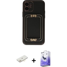 BUTİMAR'S iPhone 12 Kozmos Minimal Prime - Siyah Bilvis 5in1 5d Magic Hayalet Cam Ekran Koruyucu + Sarı Renkli Kamera Lens Koruma Cam