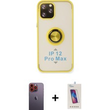 BUTİMAR'S iPhone 12 Pro Max Yörünge Çizgi - Siyah Joko 5d Cam + Turuncu Neon Fosforlu Kamera Lens