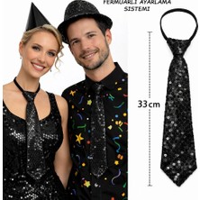Twin Store Siyah Renk Pul Payetli Işıltılı Parti Kravatı 33 cm