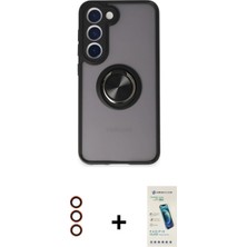 BUTİMAR'S Galaxy S23 Yörünge Çizgi - Şeffaf Pasifik Cam Ekran Koruyucu + Kırmızı Metal Kamera Lens