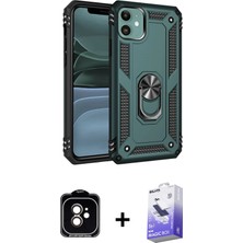 BUTİMAR'S iPhone 11 Ahenk Klasik Koleksiyonu - Siyah Bilvis 5in1 5d Magic Hayalet Cam Ekran Koruyucu + Turuncu Pvd Metal Kamera Lens