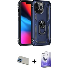 BUTİMAR'S iPhone 13 Pro Max Ahenk Klasik Koleksiyonu - Siyah Bilvis 5in1 5d Magic Hayalet Cam Ekran Koruyucu + Mavi Rainbow Kamera Lens Koruma Cam