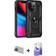 BUTİMAR'S iPhone 13 Pro Max Ahenk Klasik Koleksiyonu - Siyah Bilvis 5in1 5d Magic Hayalet Cam Ekran Koruyucu + Mavi Rainbow Kamera Lens Koruma Cam