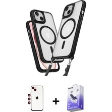 BUTİMAR'S iPhone 14 Atlas Doku Koleksiyonu - Siyah Bilvis 5in1 5d Magic Hayalet Cam Ekran Koruyucu + Kırmızı Shine Kamera Lens