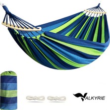 Valkyrie 2 Kişilik Renkli Kanvas Hamak 260X150 cm Taşıma Çantalı Ahşap Çubuklu Bahçe Kamp Hamağı Yeşil