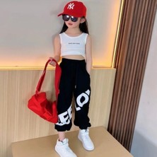 Punix Kids Özel Seri Keep Love Baskılı %100 Pamuk Sokak Stili Hip Hop Kız Çocuk Yazlık Crop Eşofman Takımı