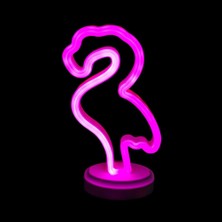 Twin Store Neon Işıklı Flamingo Yazılı Masa Gece Lambası Pil USB