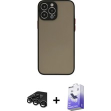 BUTİMAR'S iPhone 15 Pro Ahenk Çizgi Serisi - Siyah Bilvis 5in1 5d Magic Hayalet Cam Ekran Koruyucu + Titanyum Gri Raze Metal Kamera Lens