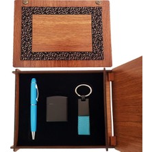 Twin Store Ahşap Kutulu Çakmak Kalem Anahtarlık Set