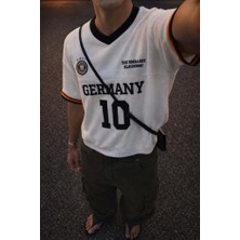 Elku Moda Erkek Oversize V Yaka Nakışlı Triko Tişört Geniş Kesim Örme Yazlık T-Shirt